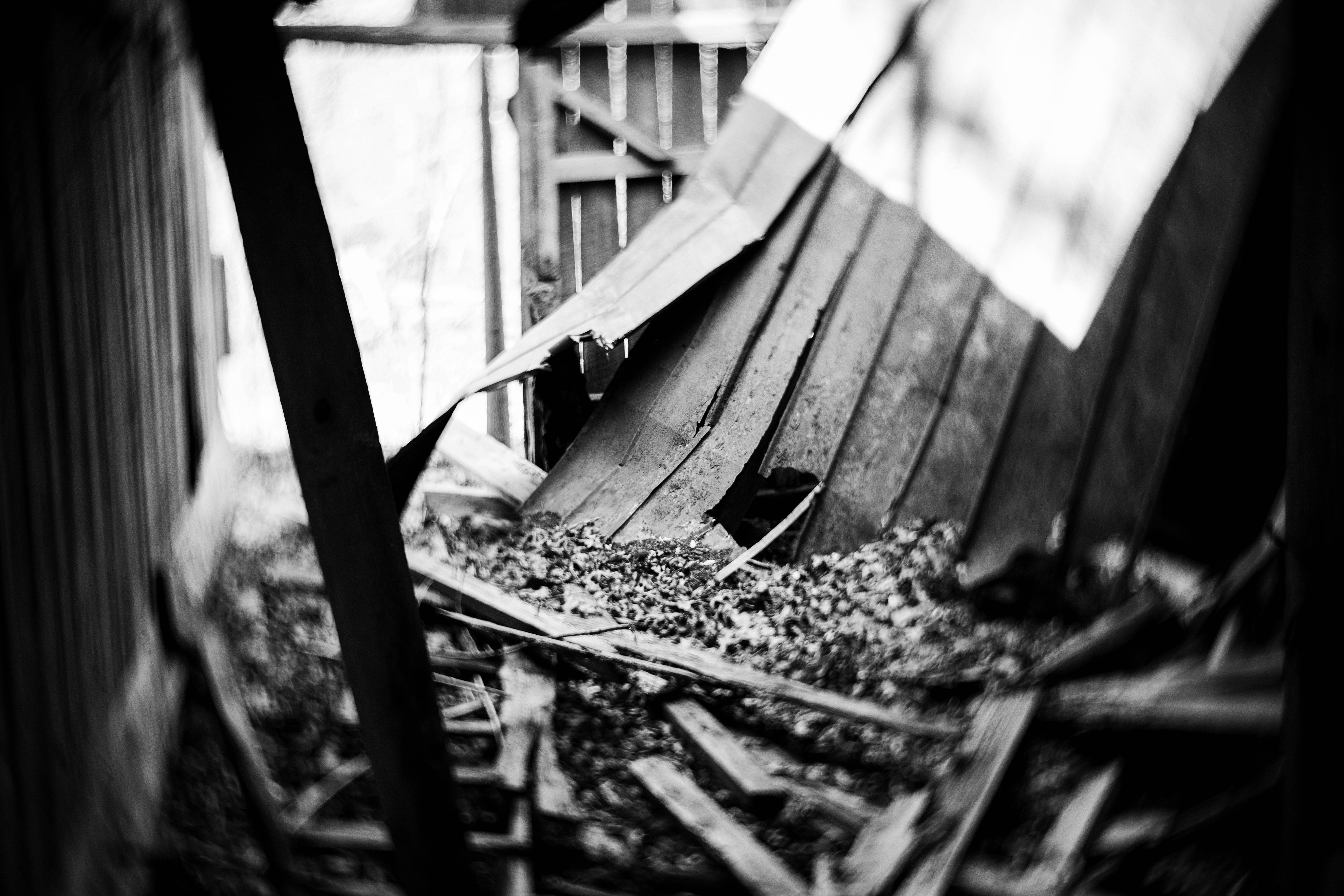 A collapsed section of the barn.